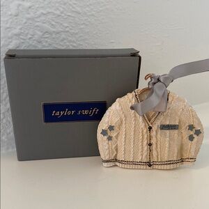 Taylor Swift Cream Sweater Ornament with Gray Ribbon
